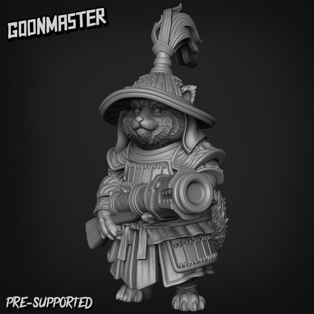Red Panda Gunner squad with hats  ,Goon Master, Medium Miniature, Dungeon and Dragons, RPG, Dnd, Pathfinder, Dnd Panda Miniature, Red panda