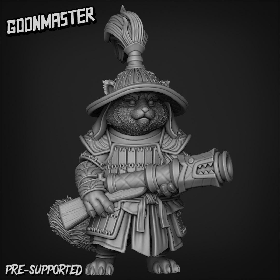 Red Panda Gunner squad with hats  ,Goon Master, Medium Miniature, Dungeon and Dragons, RPG, Dnd, Pathfinder, Dnd Panda Miniature, Red panda