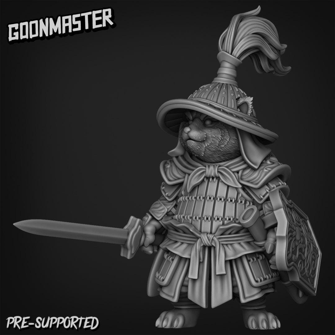 Red Panda Gunner squad with hats  ,Goon Master, Medium Miniature, Dungeon and Dragons, RPG, Dnd, Pathfinder, Dnd Panda Miniature, Red panda