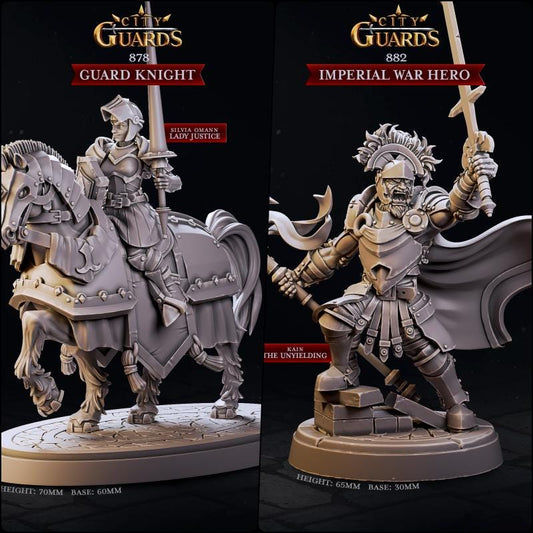 32mm, 28mm, Guard Knight and  Imperial War Hero, The City Guards!, CastnPlay miniatures , Role Playing Games Miniature, Dungeon and Dragons.