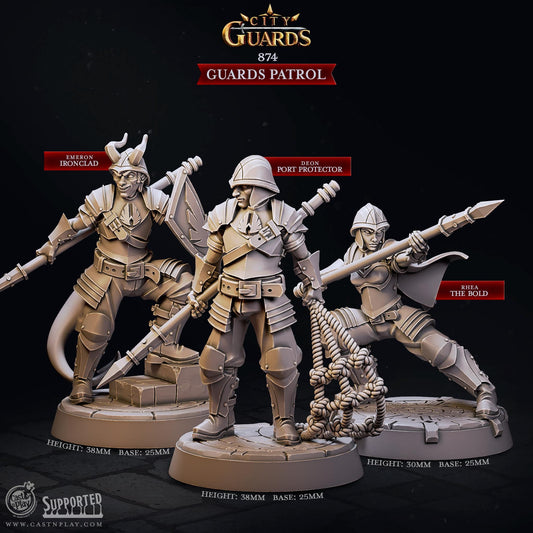 32mm, 28mm, Guards Patrol, The City Guards!, CastnPlay miniatures , Role Playing Games Miniature, WoW, Dungeon and Dragons, RPG, DnD.