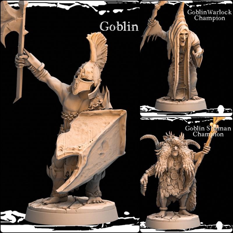 Goblin Champions, Army of Darkness Greenskins, 32mm, Monolith  Miniatures ,  Role Playing Games Miniature, WoW, Dungeon and Dragons, RPG.