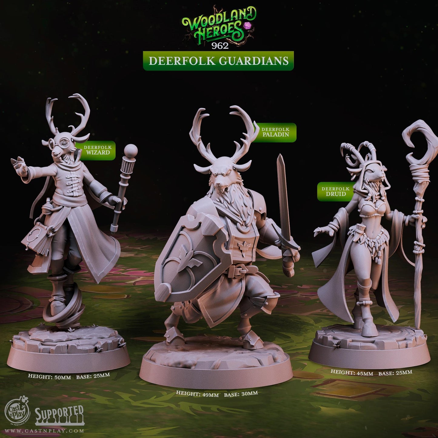 32/28mm The Deerfolk Guardians, CastnPlay miniatures , Role Playing Games Miniature, WoW, Dungeon and Dragons, RPG, DnD.