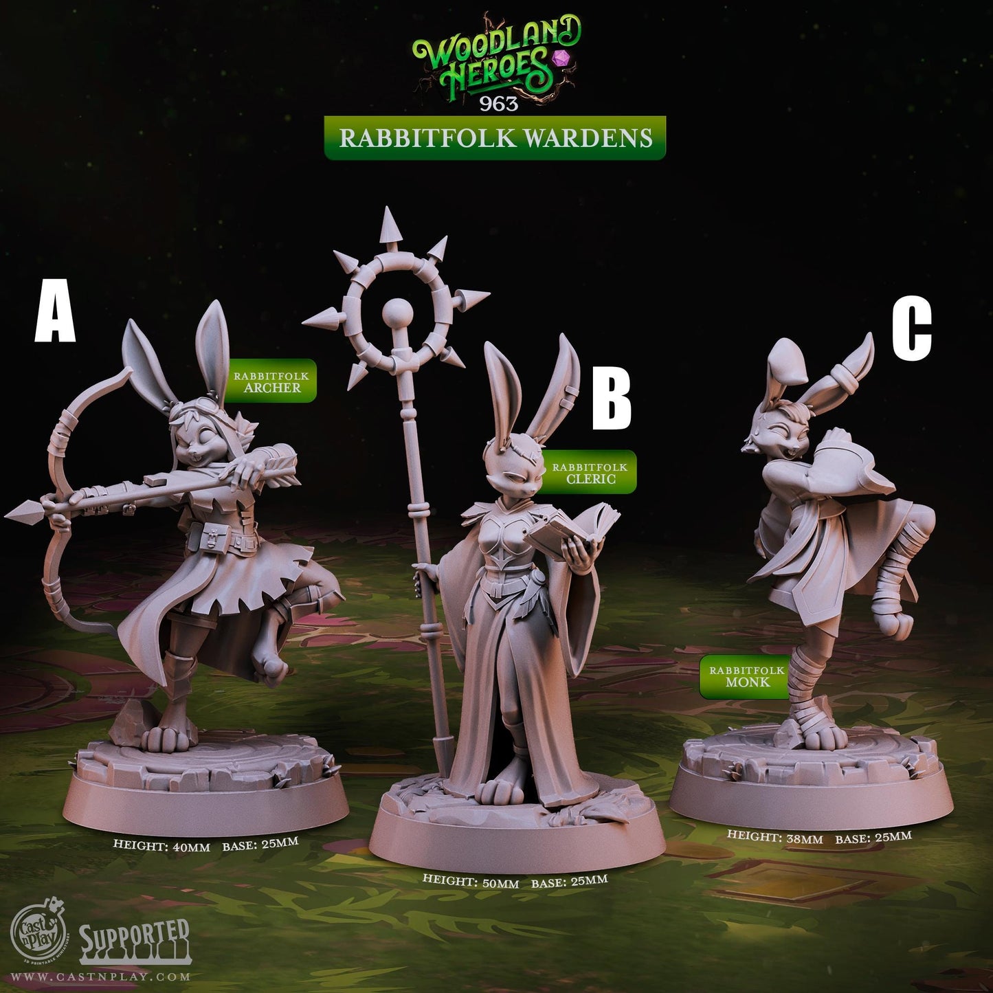 32/28mm The Rabbitfolk Wardens, CastnPlay miniatures , Role Playing Games Miniature, WoW, Dungeon and Dragons, RPG, DnD.