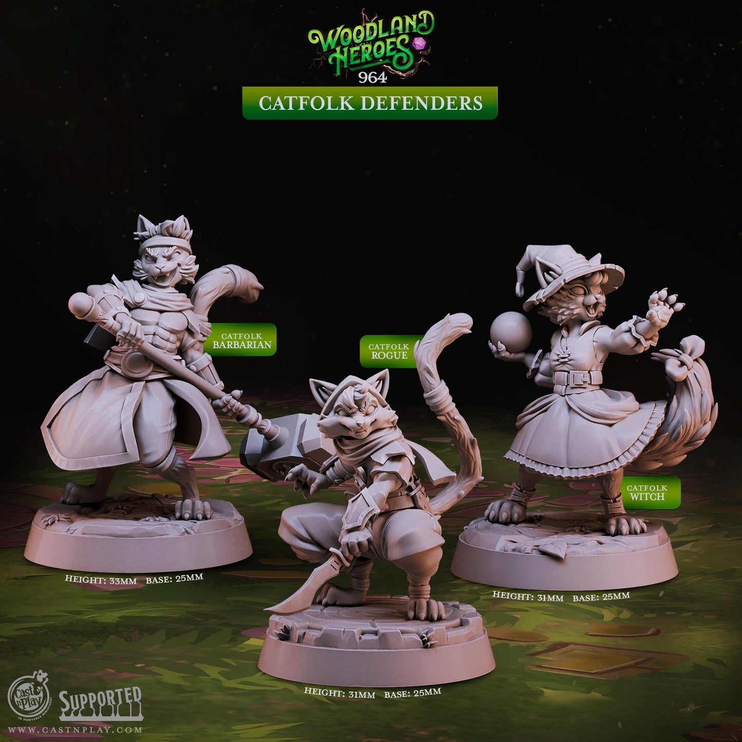32/28mm The Catfolk Defenders, CastnPlay miniatures , Role Playing Games Miniature, WoW, Dungeon and Dragons, RPG, DnD.