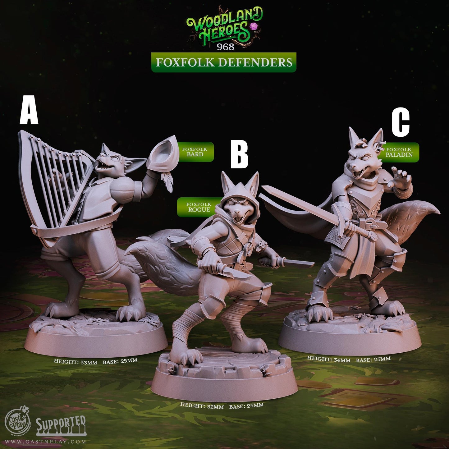 32/28mm The Foxfolk Defenders, CastnPlay miniatures , Role Playing Games Miniature, WoW, Dungeon and Dragons, RPG, DnD.