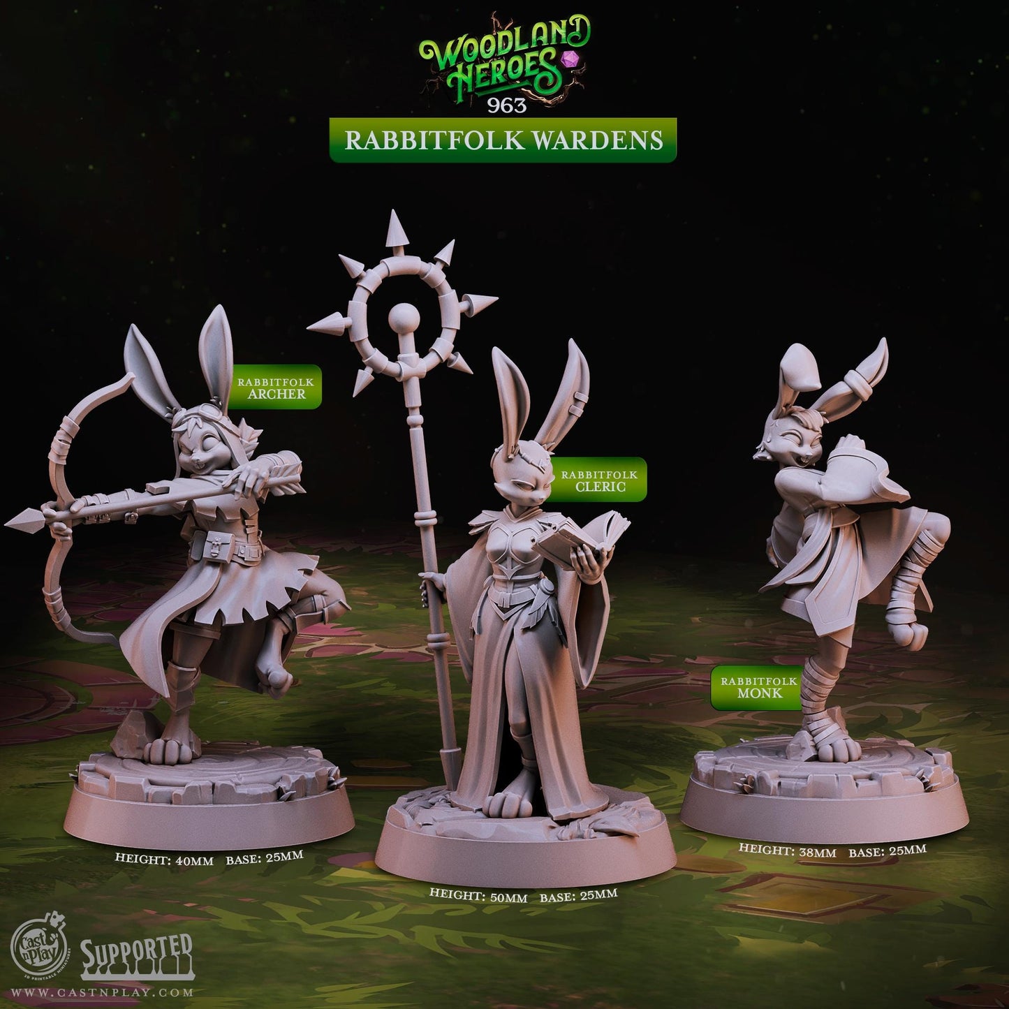 32/28mm The Rabbitfolk Wardens, CastnPlay miniatures , Role Playing Games Miniature, WoW, Dungeon and Dragons, RPG, DnD.