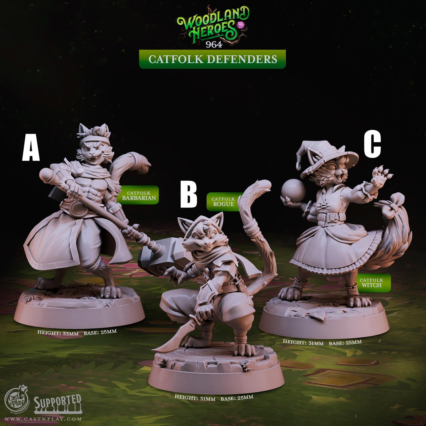 32/28mm The Catfolk Defenders, CastnPlay miniatures , Role Playing Games Miniature, WoW, Dungeon and Dragons, RPG, DnD.