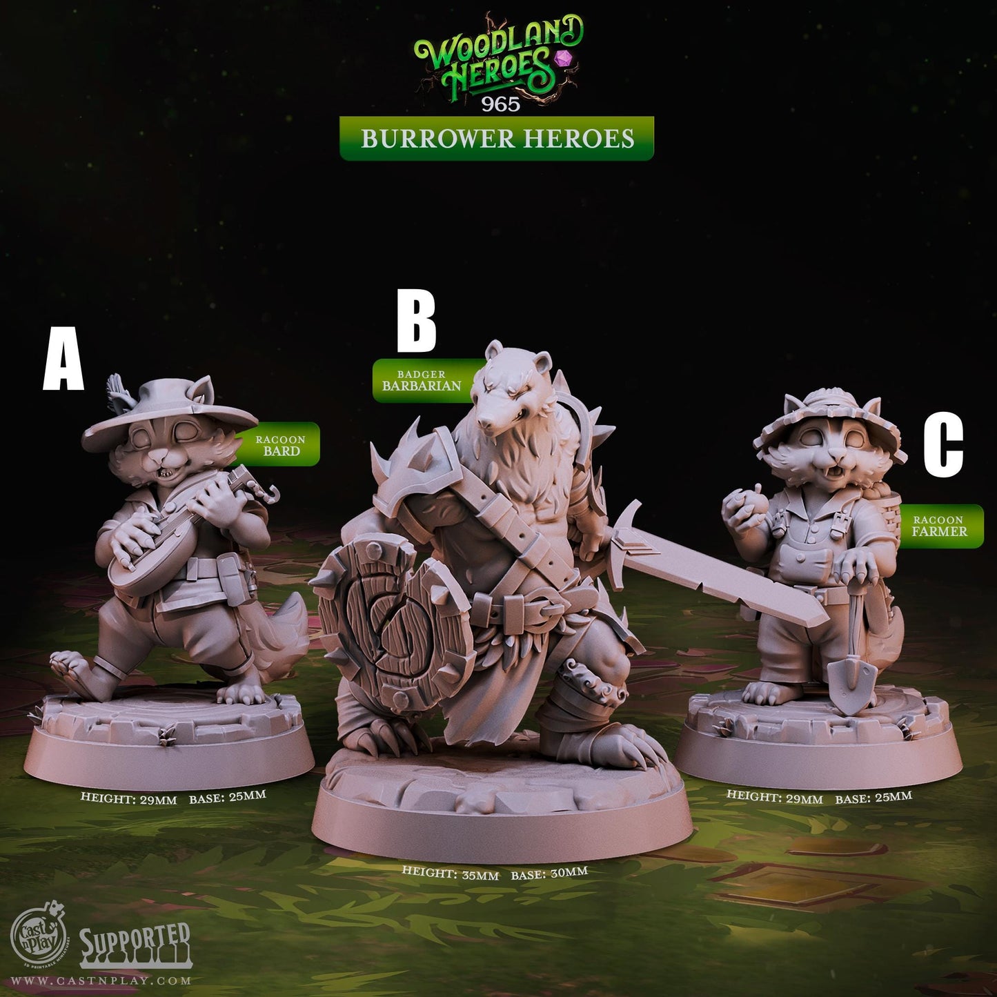 32/28mm The Burrower Heroes, CastnPlay miniatures , Role Playing Games Miniature, WoW, Dungeon and Dragons, RPG, DnD.