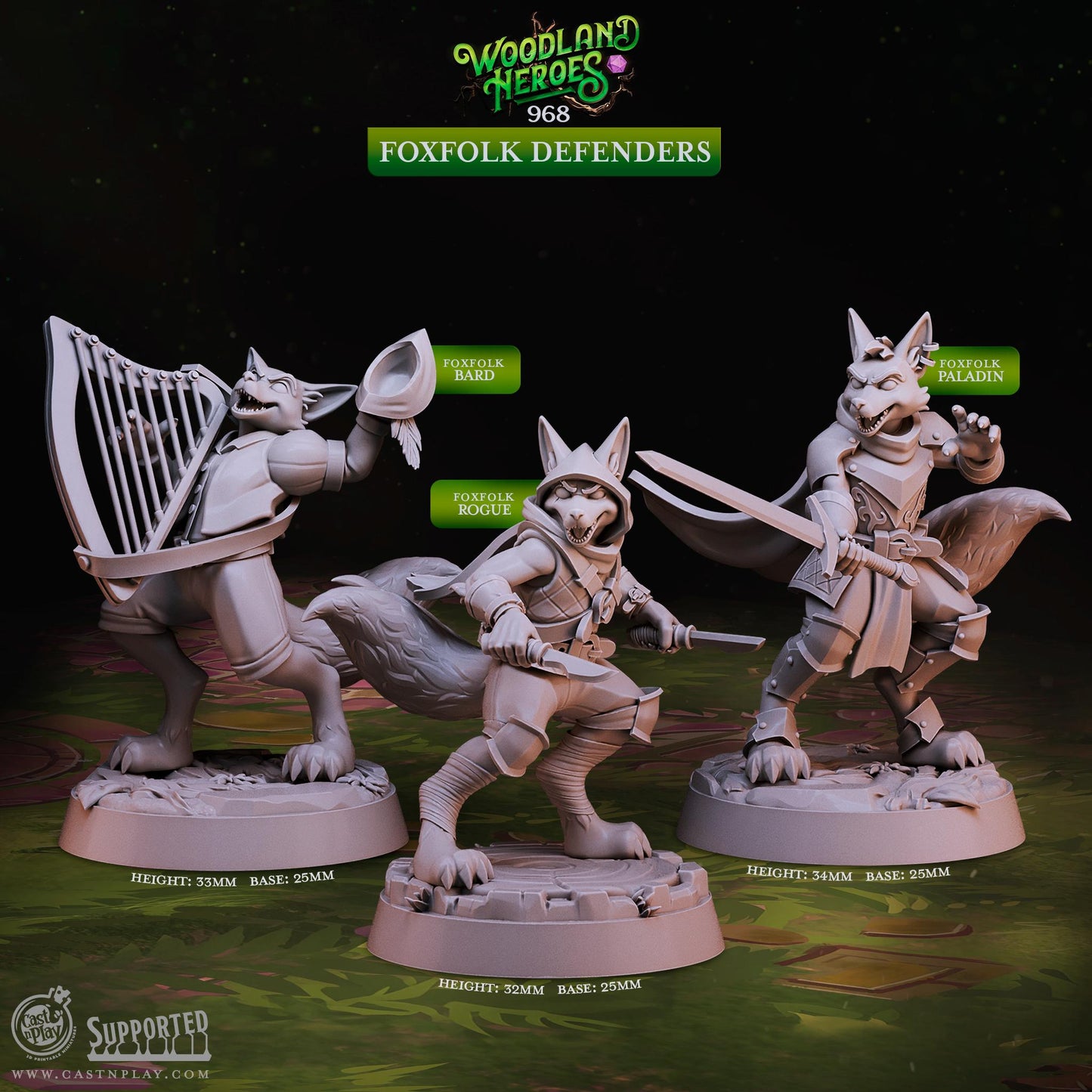 32/28mm The Foxfolk Defenders, CastnPlay miniatures , Role Playing Games Miniature, WoW, Dungeon and Dragons, RPG, DnD.