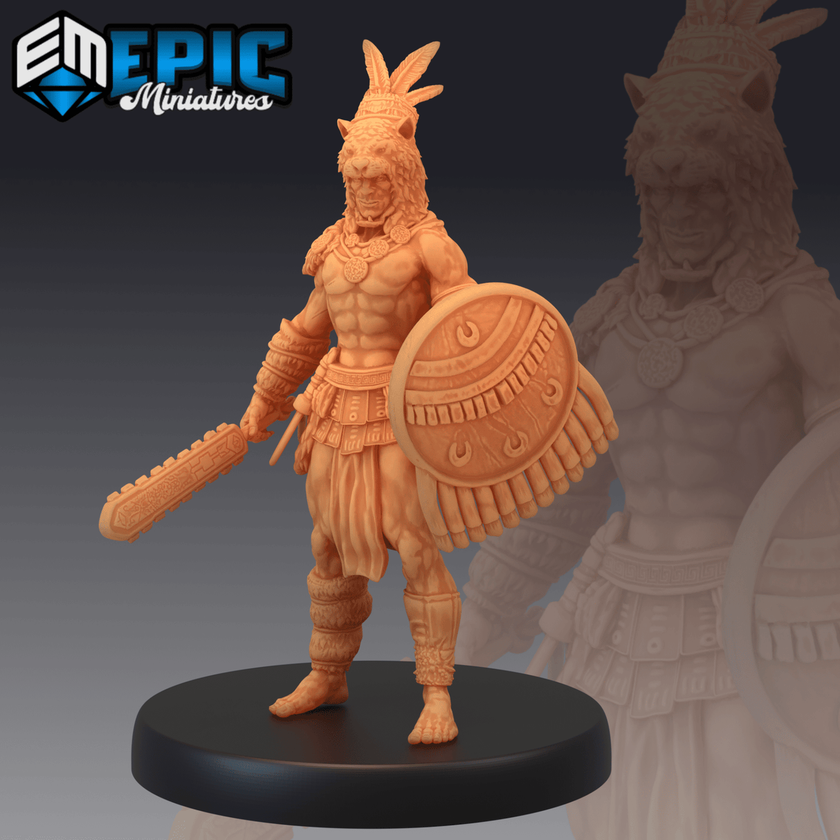 Jaguar Warrior Miniature | A - Tabletop RPG & D&D miniature. Perfect for wargaming & collectors