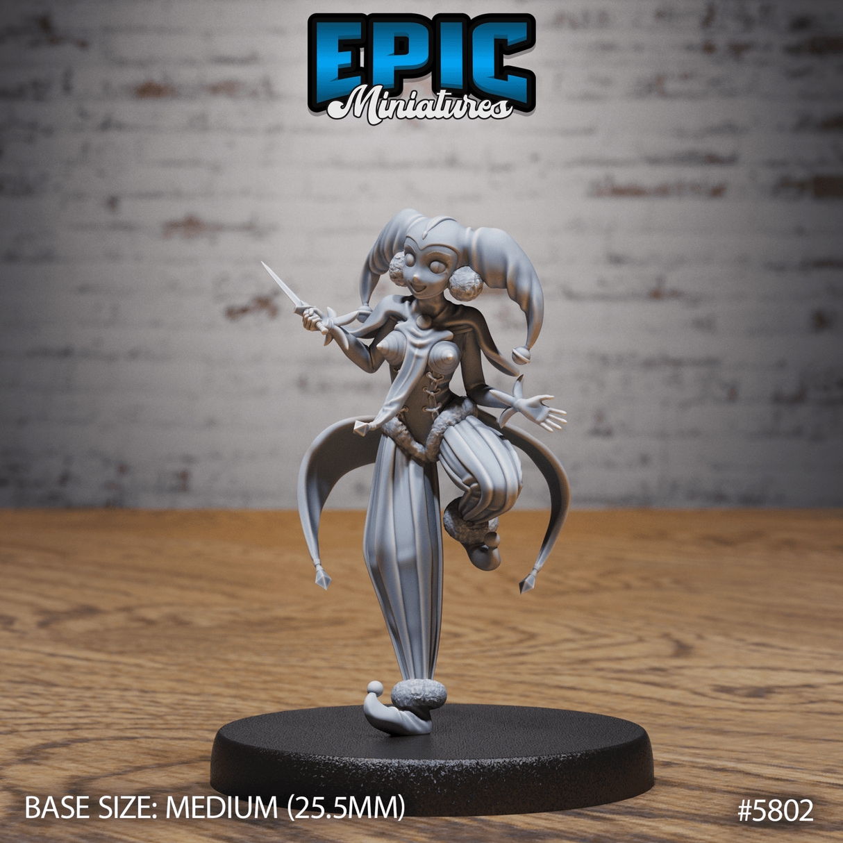 Jester Girl Miniature | A - Tabletop RPG & D&D miniature. Perfect for wargaming & collectors