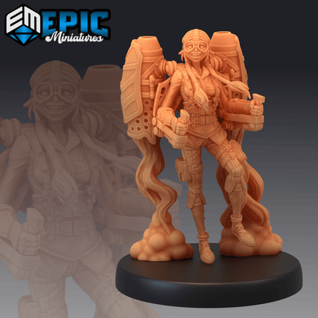 Jetpack Girl Miniature | A - Tabletop RPG & D&D miniature. Perfect for wargaming & collectors