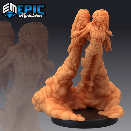 Jetpack Girl Miniature | B - Tabletop RPG & D&D miniature. Perfect for wargaming & collectors