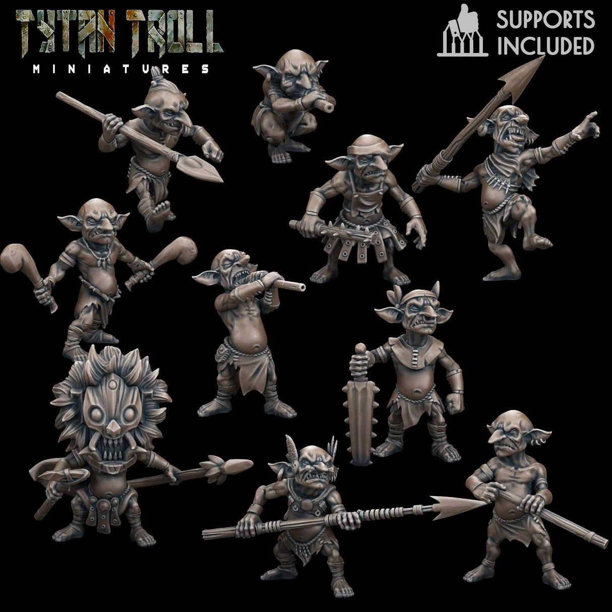 Jungle Goblins Miniature | Set of 10 - Tabletop RPG & D&D miniature. Perfect for wargaming & collectors