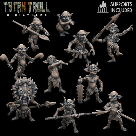 Jungle Goblins Miniature | Set of 10 - Tabletop RPG & D&D miniature. Perfect for wargaming & collectors