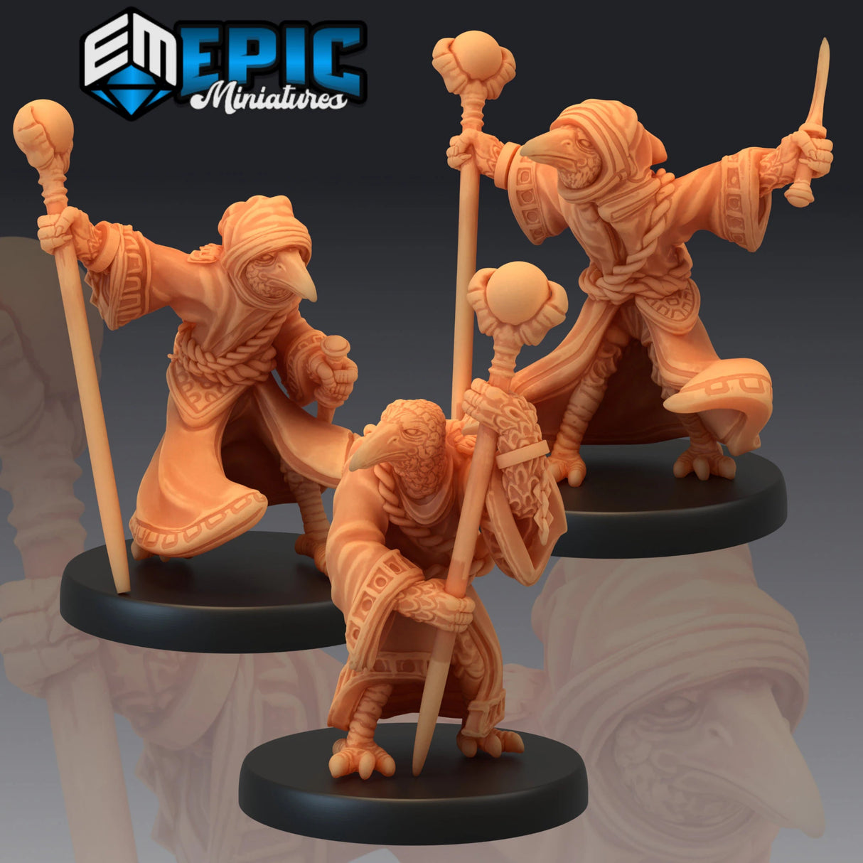Kenku Sage Miniature | Set of 3 - Tabletop RPG & D&D miniature. Perfect for wargaming & collectors