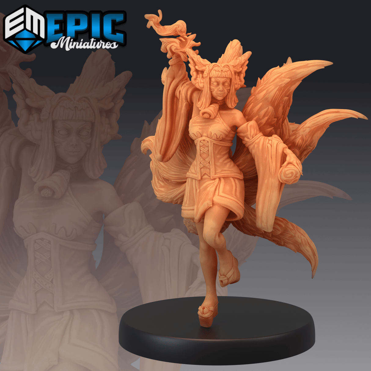 Kitsune Girl Miniature | C - Tabletop RPG & D&D miniature. Perfect for wargaming & collectors