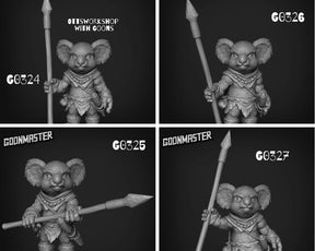 Koala Folk Spearmen Miniature | set of 4 - Tabletop RPG & D&D miniature. Perfect for wargaming & collectors
