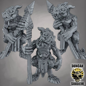 Kobold with Spears Miniature | Set of 3 - Tabletop RPG & D&D miniature. Perfect for wargaming & collectors
