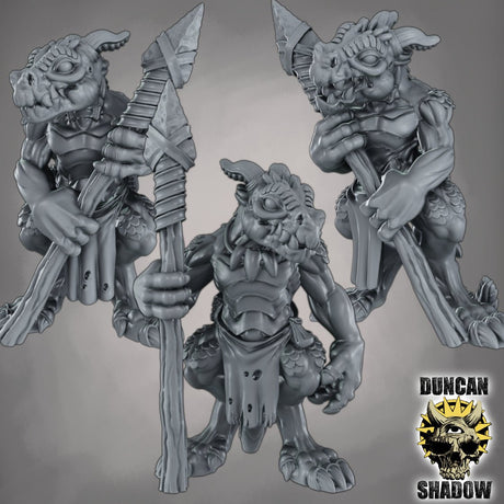 Kobold with Spears Miniature | Set of 3 - Tabletop RPG & D&D miniature. Perfect for wargaming & collectors