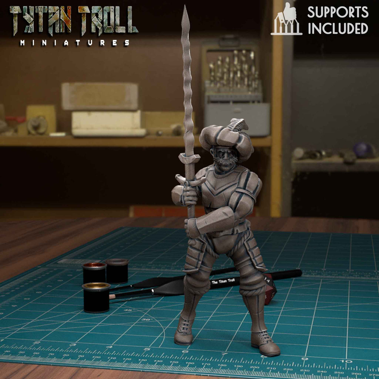 Landsnecht Mercenary Miniature | C - Tabletop RPG & D&D miniature. Perfect for wargaming & collectors