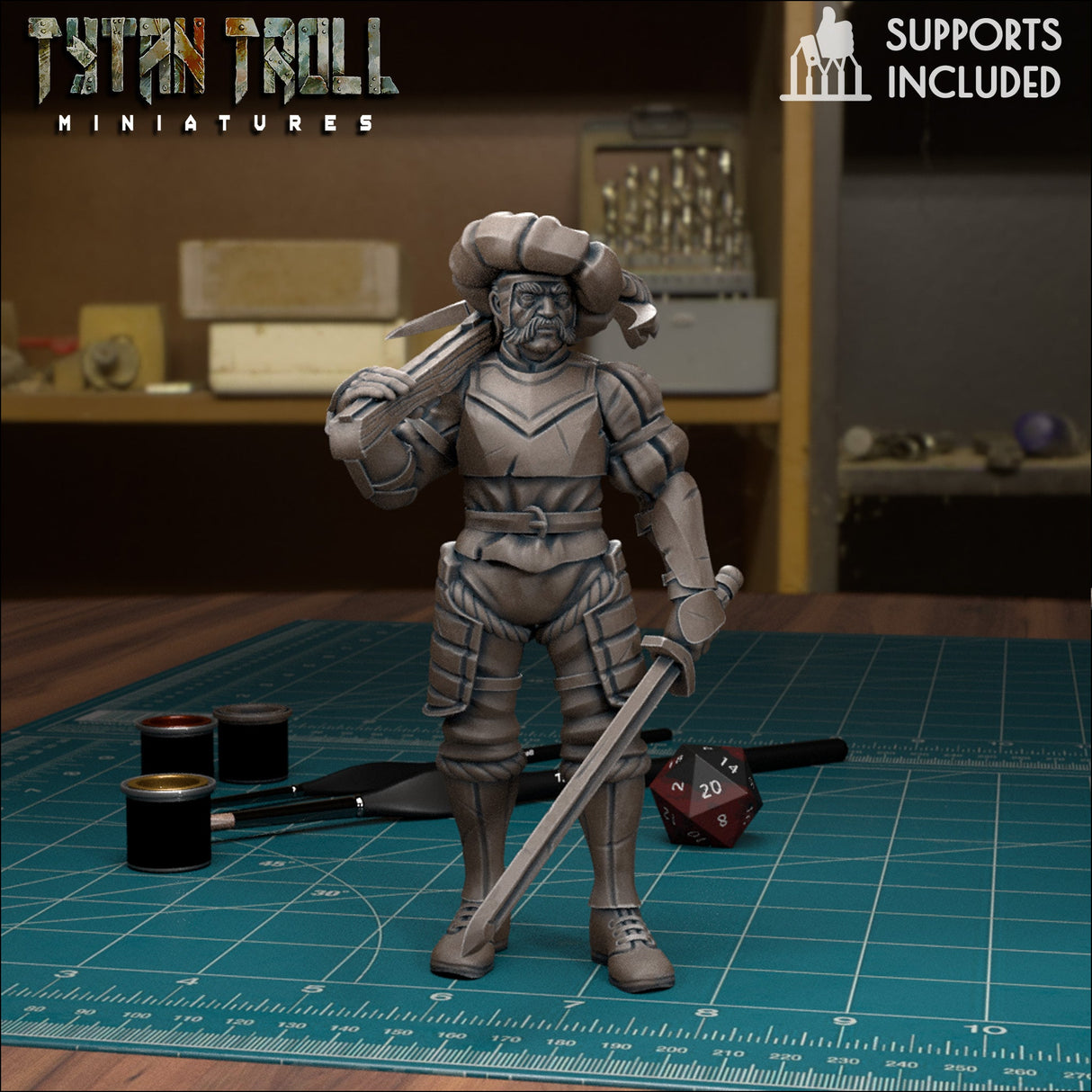Landsnecht Mercenary Miniature | I - Tabletop RPG & D&D miniature. Perfect for wargaming & collectors