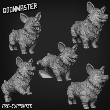 Large Corgi Miniature | Set of 5 - Tabletop RPG & D&D miniature. Perfect for wargaming & collectors
