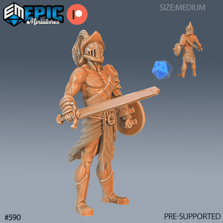 Legendary Gladiator Miniature | A - Tabletop RPG & D&D miniature. Perfect for wargaming & collectors
