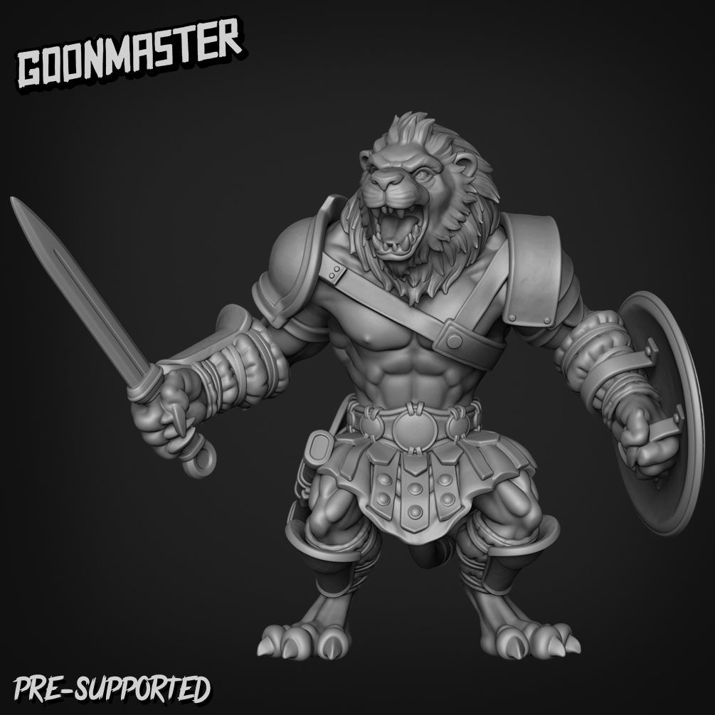 Leonin Warrior Miniature | B - Tabletop RPG & D&D miniature. Perfect for wargaming & collectors