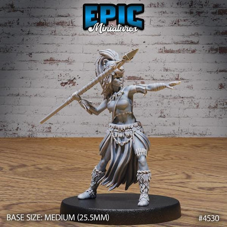 Lion Huntress, Jungle Fighter, Tribal Woman Miniature | 4530 - Tabletop RPG & D&D miniature. Perfect for wargaming & collectors
