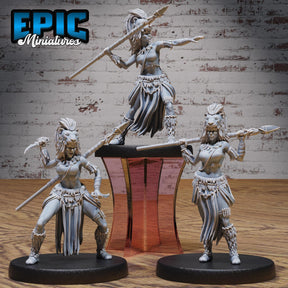 Lion Huntress, Jungle Fighter, Tribal Woman Miniature | Full Set All Models - Tabletop RPG & D&D miniature. Perfect for wargaming & collectors