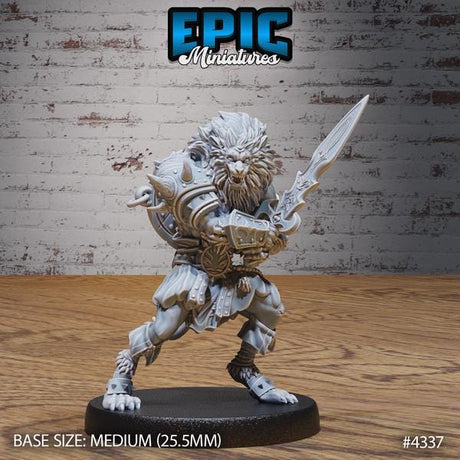 LionFolk Gladiator Miniature | 4337 - Tabletop RPG & D&D miniature. Perfect for wargaming & collectors
