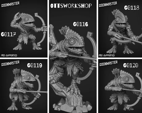 Lizard Folk Arhers Miniature | Set of 5 - Tabletop RPG & D&D miniature. Perfect for wargaming & collectors