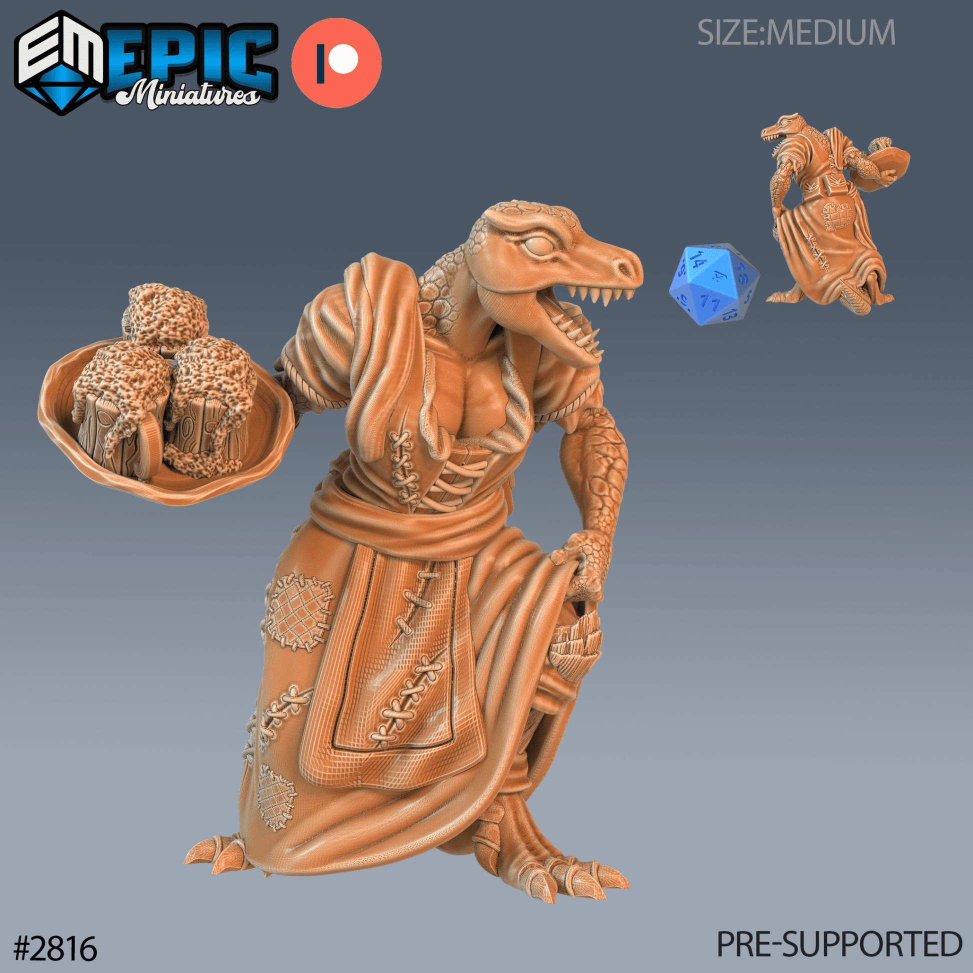 Lizard Folk Fighter Miniature - A - 28mm