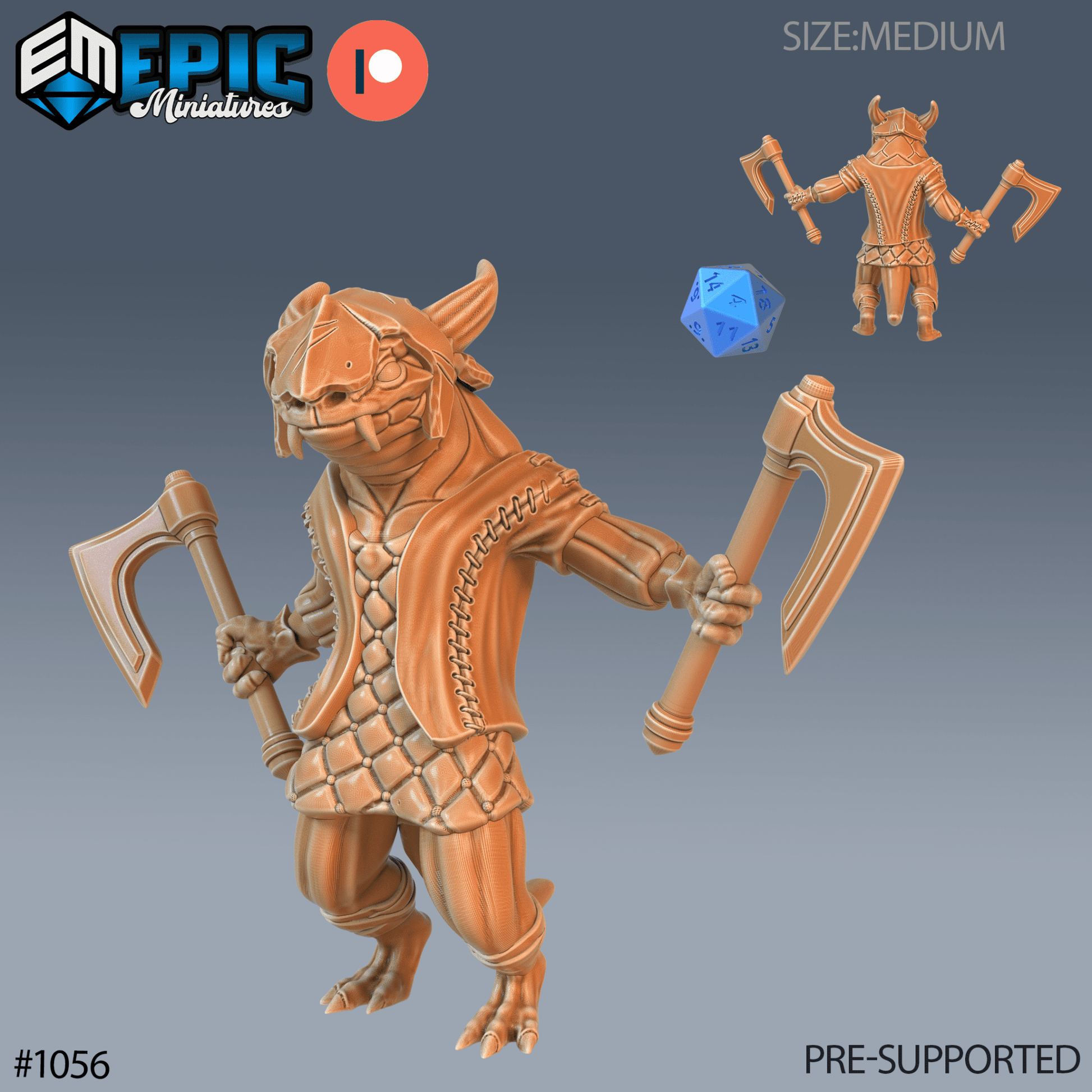 Lizard Folk Fighter Miniature - B - 28mm