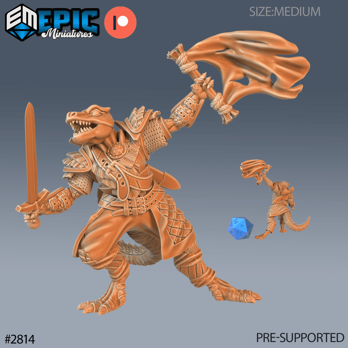 Lizard Folk Fighter Miniature | B - Tabletop RPG & D&D miniature. Perfect for wargaming & collectors