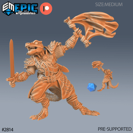 Lizard Folk Fighter Miniature | B - Tabletop RPG & D&D miniature. Perfect for wargaming & collectors