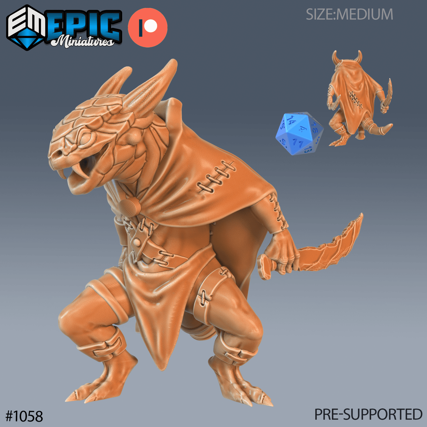 Lizard Folk Fighter Miniature - F - 28mm