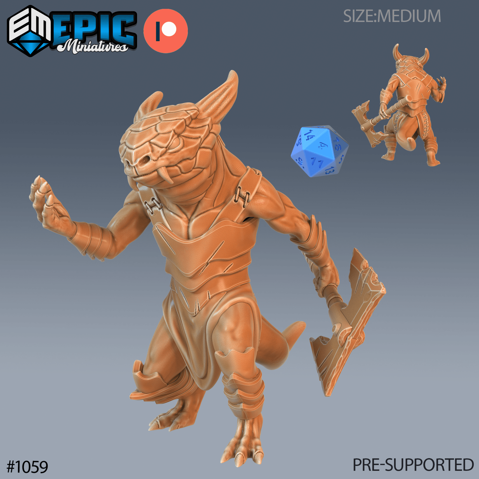 Lizard Folk Fighter Miniature - G - 28mm