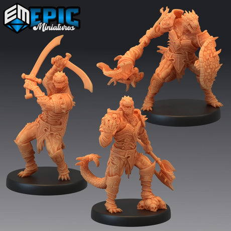 Lizard Folk Fighter Miniature | Set of 3 - Tabletop RPG & D&D miniature. Perfect for wargaming & collectors