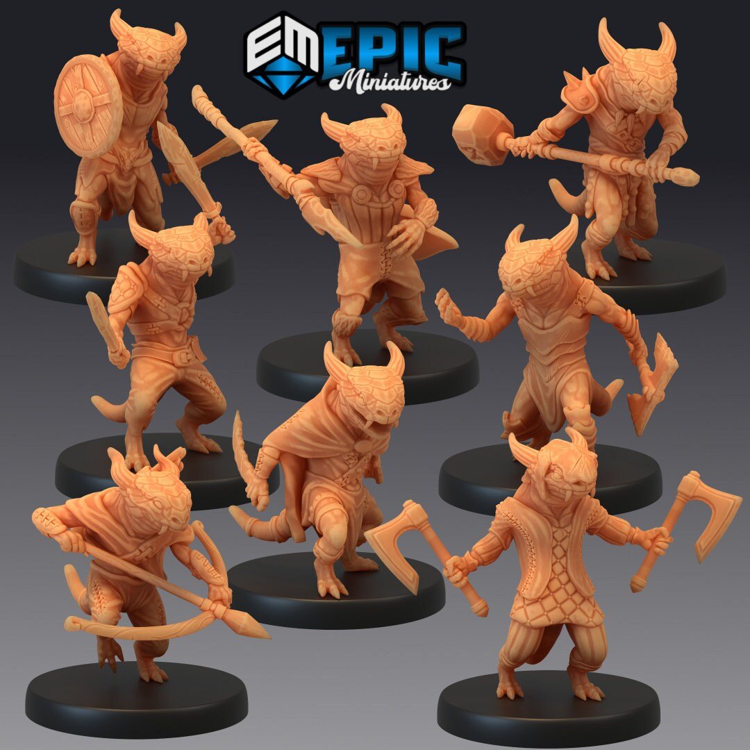 Lizard Folk Fighter Miniature - Set of 8 - 28mm