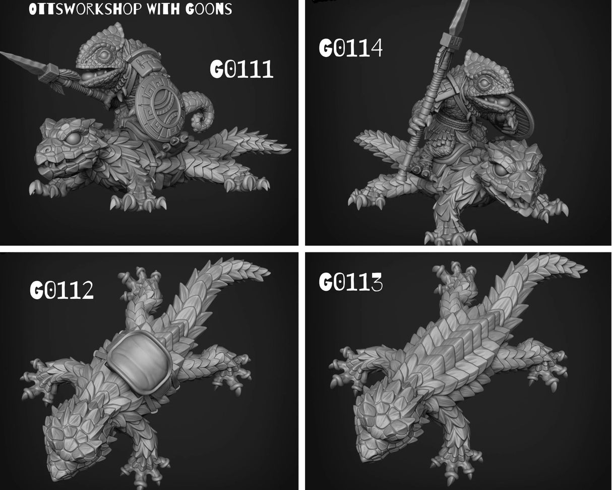 Lizard Folk riders Miniature | set of 4 - Tabletop RPG & D&D miniature. Perfect for wargaming & collectors