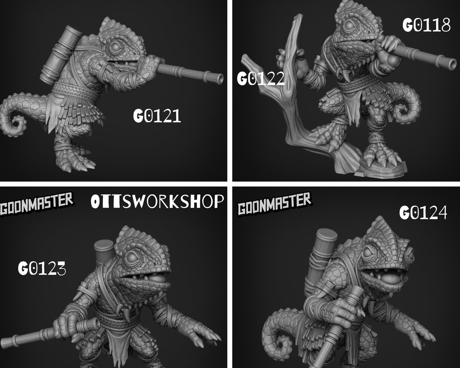 Lizard Folk Tracker Miniature - set of 4 - 28mm