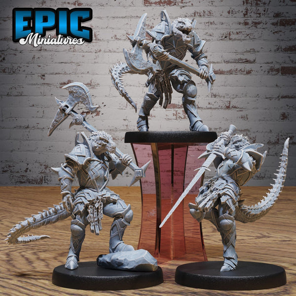 Lizardfolk fighters Miniature | Set of 3 - Tabletop RPG & D&D miniature. Perfect for wargaming & collectors