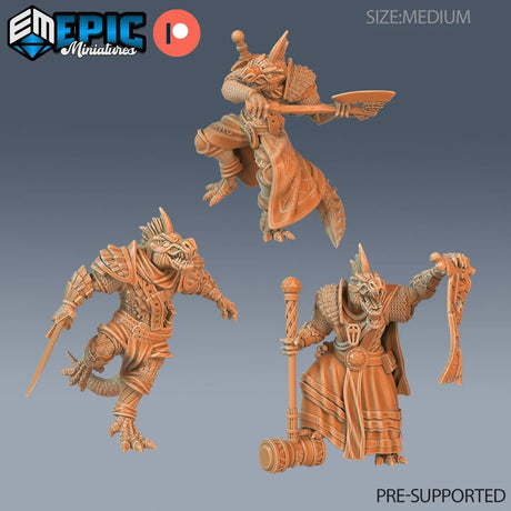 Lizardman Miniature | Set of 3 - Tabletop RPG & D&D miniature. Perfect for wargaming & collectors