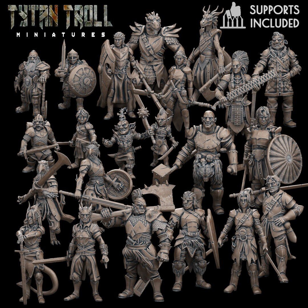 Male and Female Heros of the Races Miniature | Full Set All Models - Tabletop RPG & D&D miniature. Perfect for wargaming & collectors