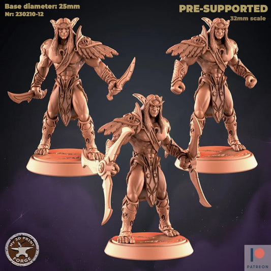 Male Druid Elf Miniature - Set of 3 - 28mm