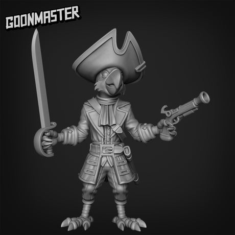 Male Parrot Folk Pirate Miniature | B - Tabletop RPG & D&D miniature. Perfect for wargaming & collectors