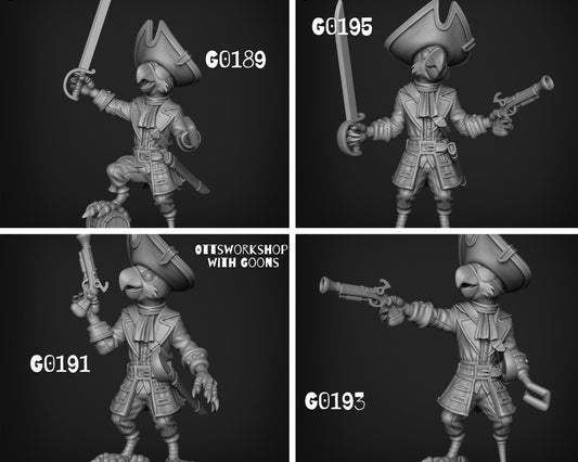 Male Parrot Folk Pirate Miniature - set of 4 - 28mm